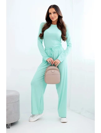 Dámský viskózový komplet s halenkou a širokými kalhotami mátová