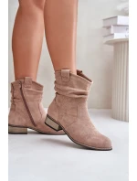 Zateplené boty s nařasením na nízkém podpatku béžové Elletinnia