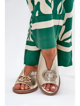 Kožené Sandály Na Plochém Podpatku S Ozdobou Laura Messi 2865 Zlaté