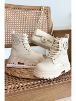 Dívčí kotníkové boty s ouškem s kožešinou LOVE béžové Rosaira