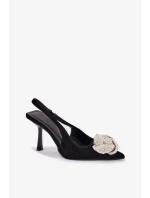 Lodičky na podpatku s ozdobou Anodera – černé (eko semiš)