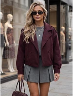 Krátký dámský dvouřadý kabát v bordové barvě FashionStreet TY6024 Krátký dámský dvouřadý kabát v bordové barvě FashionStreet TY6024