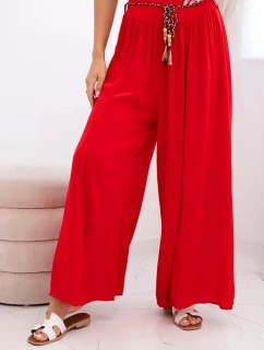 Dámské kalhoty z viskózy se širokými nohavicemi červený