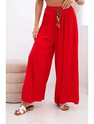 Dámské kalhoty z viskózy se širokými nohavicemi červený Dámské kalhoty z viskózy se širokými nohavicemi červený