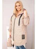 Dámská bunda Plus Size prošívaná s kapucí a nápisem HOPE tmavě béžová Dámská bunda Plus Size prošívaná s kapucí a nápisem HOPE tmavě béžová