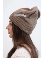 Dámská zimní vlněná čepice s ozdobným páskem z kubických zirkonů K402 mocca