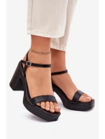 Eko Kožené Sandály Na Podpatku Černé Lillita