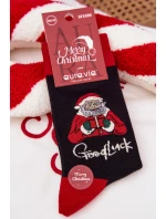 Pánské vánoční ponožky s nápisem a usmívajícím se Santa Černé