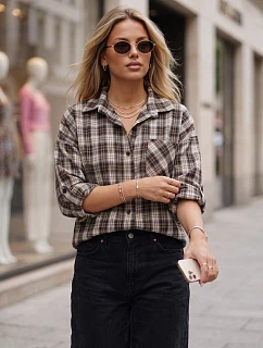 Dámská kostkovaná košile s bavlnou, béžová, FashionStreet DY0496