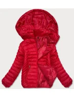 Červená prošívaná dámská bunda s kapucí (B0124-4) Červená prošívaná dámská bunda s kapucí (B0124-4)