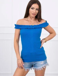 Chrpově modrá volánková blůza s pruhy