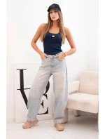 Dámská pruhovaná tílko s ozdobnou nášivkou modrá