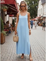 Dámské letní maxi šaty s viskózou, modré, FashionStreet EY2665 Dámské letní maxi šaty s viskózou, modré, FashionStreet EY2665