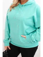 Dámská mikina s kapucí a klokankou Plus Size z bavlny mátová