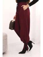 Dámské kalhoty s širokým nohavicí a zavazováním dole bordové