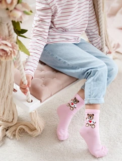 Dětské Mládežnické Ponožky Medvídek Růžové