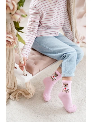 Dětské Mládežnické Ponožky Medvídek Růžové