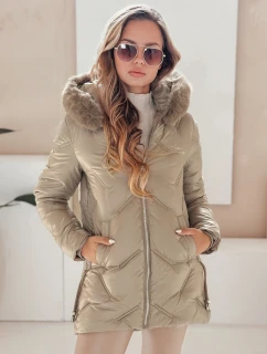 Dámská zimní bunda LOVEINSIDE prošívaná s kožešinou camel FashionStreet TY5051