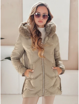 Dámská zimní bunda LOVEINSIDE prošívaná s kožešinou camel FashionStreet TY5051