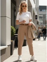 Dámské džíny s páskem mom fit béžové FashionStreet UY2880