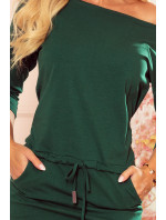 Bavlněné dámské sportovní šaty v lahvově zelené barvě s kapsičkami 13-127