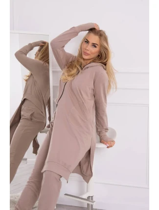 Mikinová souprava s delší stranou tmavě béžová