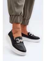 Dámské kožené mokasíny na platformě černé S.Barski LR720