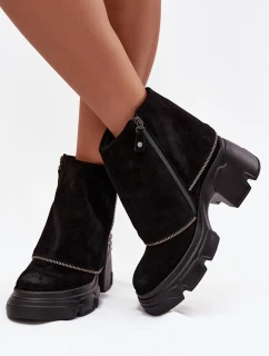 Kožené dámské kotníkové boty s obráceným lemem Maciejka 07145-01 Černé