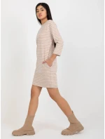 Dámské šaty LO SK LK 259.08 Béžová s bílou - Rue Paris