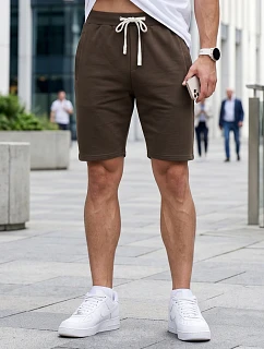 Pánské teplákové kraťasy s tkaničkou, hnědé, FashionStreet SX2628