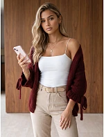 Dámský oversize kardigan bez zapínání, vínový, FashionStreet MY2567 Dámský oversize kardigan bez zapínání, vínový, FashionStreet MY2567