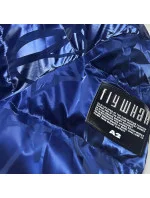 Tmavě modrá krátká zimní bunda s květovaným vzorem (CAN-597)