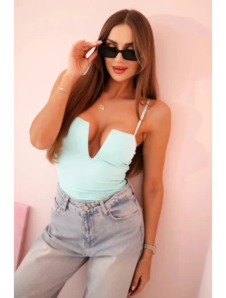 Dámská halenka s body bez ramínek, volánky a výstřihem do V mincovna