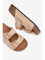 Dámské pantofle na korkové platformě se zlatými sponami světle béžové Tovessa