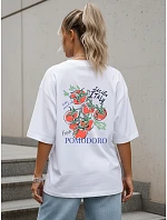 Dámské bavlněné tričko oversize s potiskem, bílé, FashionStreet NX9502RY Dámské bavlněné tričko oversize s potiskem, bílé, FashionStreet NX9502RY