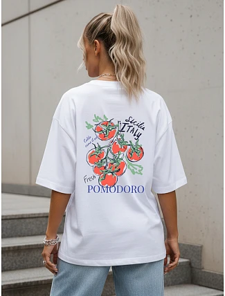 Dámské bavlněné tričko oversize s potiskem, bílé, FashionStreet NX9502RY Dámské bavlněné tričko oversize s potiskem, bílé, FashionStreet NX9502RY