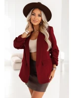 588-4 Dámské klasické sako s nabíranými rukávy - vínové