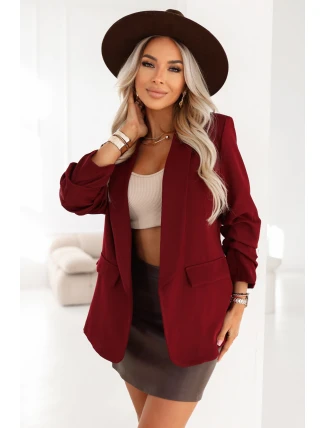 588-4 Dámské klasické sako s nabíranými rukávy - vínové