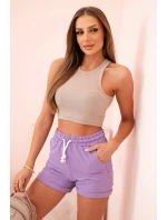 Dámské bavlněné šortky s gumou a zavazováním v pase fialové