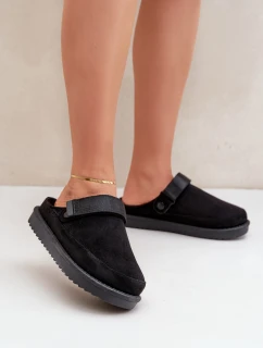 Zateplené dámské pantofle na platformě černé Neliel