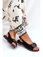 Ploché Sandály S Dekorací Eko Semiš Černé Lilria Ploché Sandály S Dekorací Eko Semiš Černé Lilria