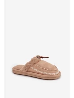 Dámské chlupaté papuče s kožíškem a výšivkou – béžové Perivelle