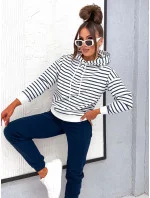 Tmavě modrý bavlněný dámský teplákový komplet s pruhovanou mikinou (82173)