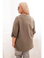 Dámská blůza Plus Size s bavlnou volného střihu s vodním výstřihem khaki