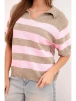Svetr dámský pruhovaný s límečkem a krátkým rukávem fango