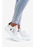 Dámské Kožené Tenisky Na Platformě S Připínacím Prvkem A Nápisem 89102 Bílé