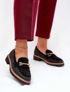 Dámské Mokasíny S Pletením A Zlatým Detelem Černé Seffolia