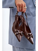 Dámské sandály na podpatku s ozdobným detailem Čokoládové Brienne