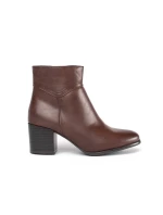 Zajímavé hnědé kotníčkové boty dámské na širokém podpatku Zajímavé hnědé kotníčkové boty dámské na širokém podpatku