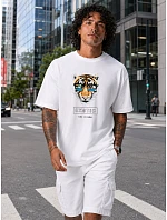 Pánské tričko oversize s tygřím potiskem bílé FashionStreet NX1011R Pánské tričko oversize s tygřím potiskem bílé FashionStreet NX1011R